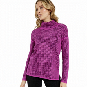 Elena Wang Funnel Neck Jacquard Knit Sweater Hot Pink & Black Size Medium